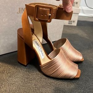 Jimmy Choo Baja Pink Ballet and Tan Sandals Heels Multi Size